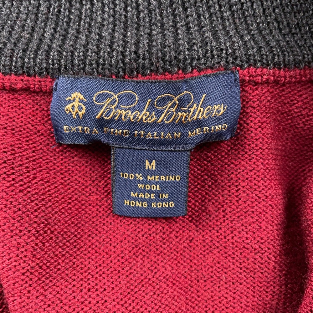 Brooks Brothers Sweater Mens Medium Red 1/4 Zip Italian Merino Wool Pullover - Picture 9 of 11